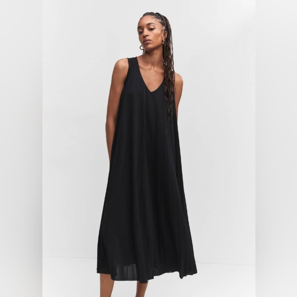 MANGO Pleated Flowy Midi Dress Large NWT
